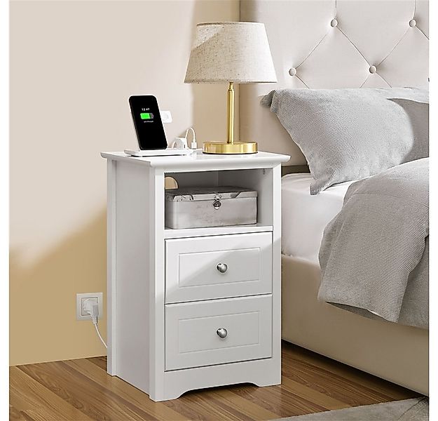 Yaheetech Nachttisch (2-St), Beistelltisch mit Steckdose & USB-Anschlüsse N günstig online kaufen