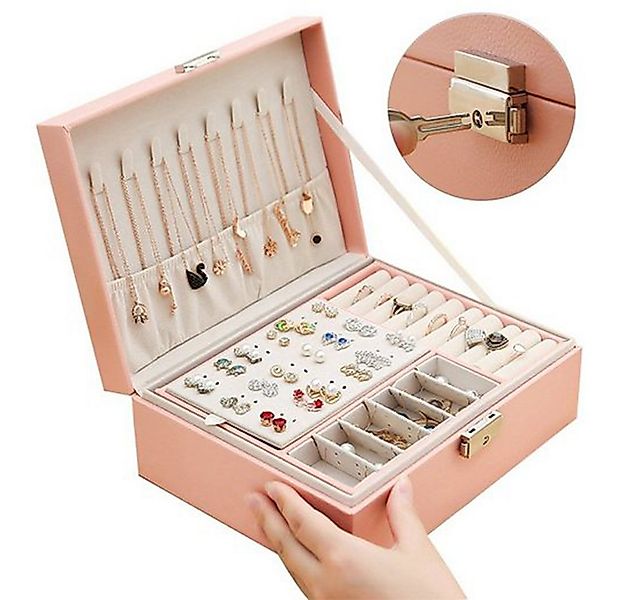 FOUORTUNATE-BEE Schmuckkasten 2-schichtiger Schmuckkasten mit Schloss, 2-la günstig online kaufen