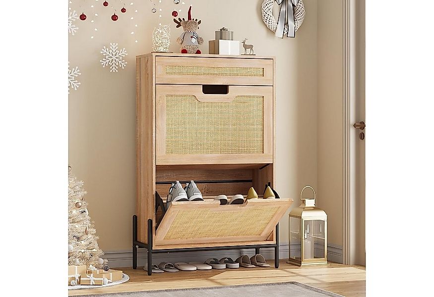 GarveeMore Schuhschrank Rattan mit 2 Flip Tür und 1 Schublade,4 Einstellbar günstig online kaufen