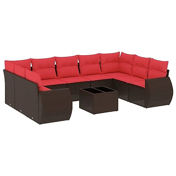 vidaXL 10-Tlg Gartensofa-Set mit Kissen Braun Polyrattan 3221813 günstig online kaufen