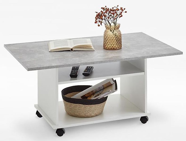 FMD Möbel Couchtisch in weiß-Beton LA - 100x44x60cm (BxHxT) günstig online kaufen