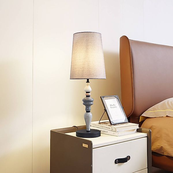 Lindby Tischleuchte Haldorin, grau/schwarz, Textil, 62 cm günstig online kaufen