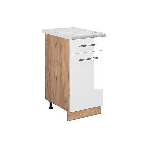 Vicco Küchenunterschrank Fame-Line Weiß Hochglanz/Goldkraft Eiche 40 cm AP günstig online kaufen