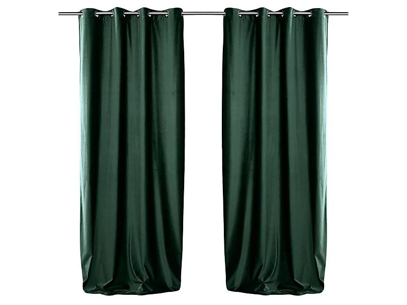 Vorhang 2er-Set - 135 x 250 cm - Samt -  Grün mit silbernen Ösen - DARREL günstig online kaufen