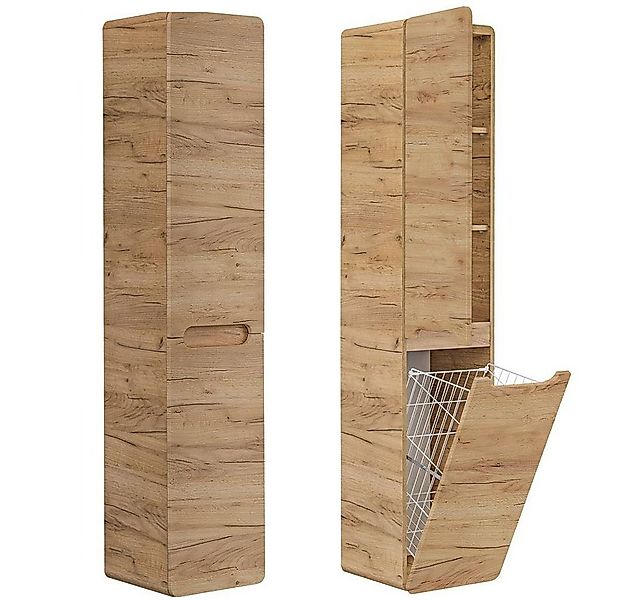 Lomadox Hochschrank LUTON-56-CRAFT Badezimmer mit Wäschekorb Wotan Eiche Nb günstig online kaufen