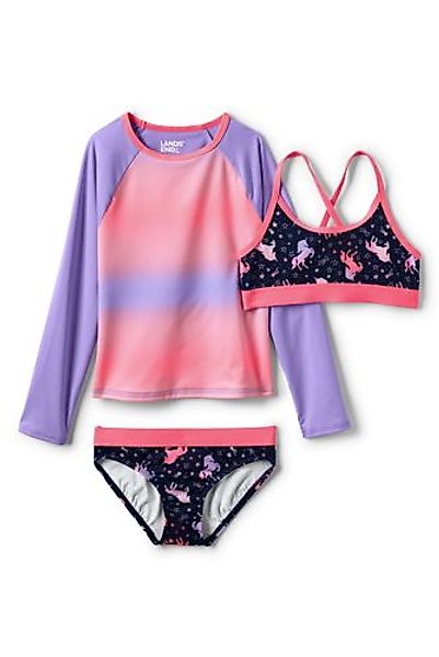 3-teiliges Set aus Badeshirt und Bikini, Größe: 122/128, Pink, Polyester-Mi günstig online kaufen