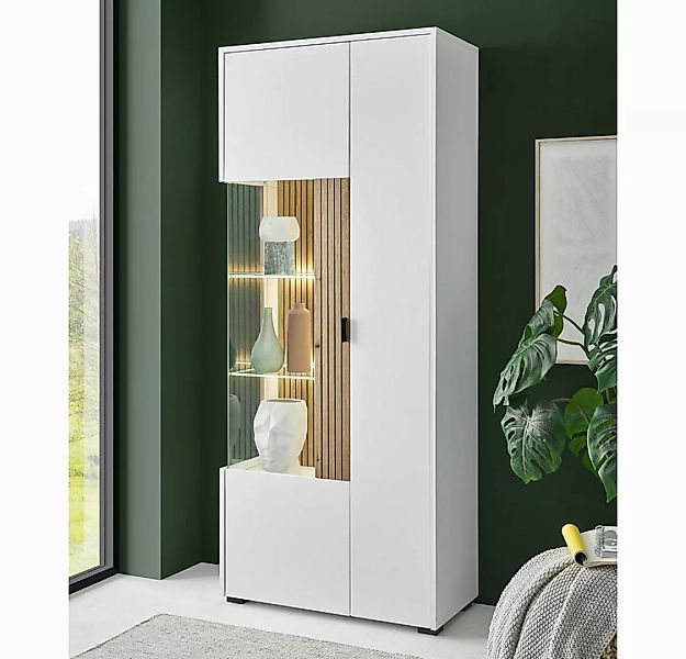 Lomadox Vitrine HUNTER-61 Vitrine Standvitrine weiß matt Eiche gerillt 75x1 günstig online kaufen