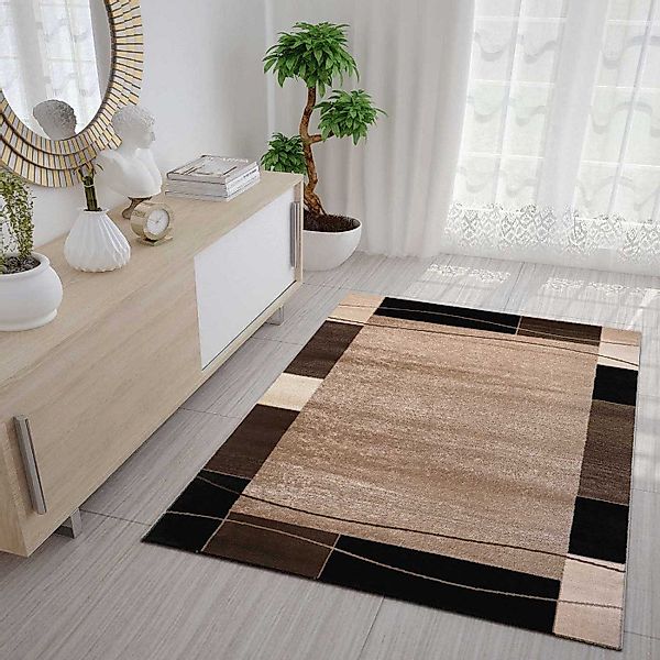 Vimoda Teppich Wohnzimmer geometrische Kurzflorteppich Braun günstig online kaufen