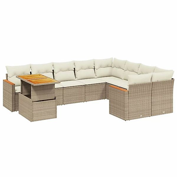 vidaXL 10-tlg Garten-Sofagarnitur mit Kissen Beige Poly Rattan Modell 228 günstig online kaufen