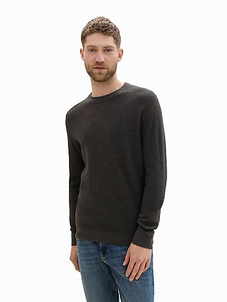 Tom Tailor Herren Rundhals Pullover STRUCTURED CREWNECK - Regular Fit günstig online kaufen