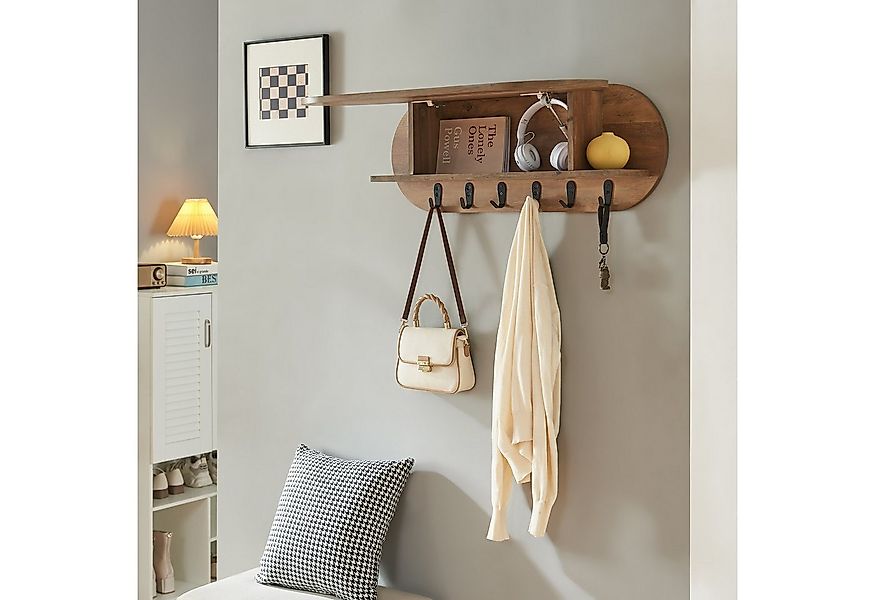 en.casa Wandgarderobe, »Vilkön« mit Ablagefach 6 Haken 80x16x30 cm Walnusso günstig online kaufen