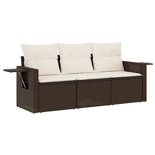 vidaXL 3-Tlg Garten-Sofagarnitur mit Kissen Braun Poly Rattan 3219862 günstig online kaufen