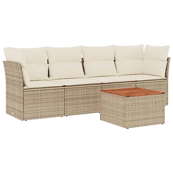 vidaXL 5-Tlg Garten-Sofagarnitur mit Kissen Beige Poly Rattan 3223475 günstig online kaufen