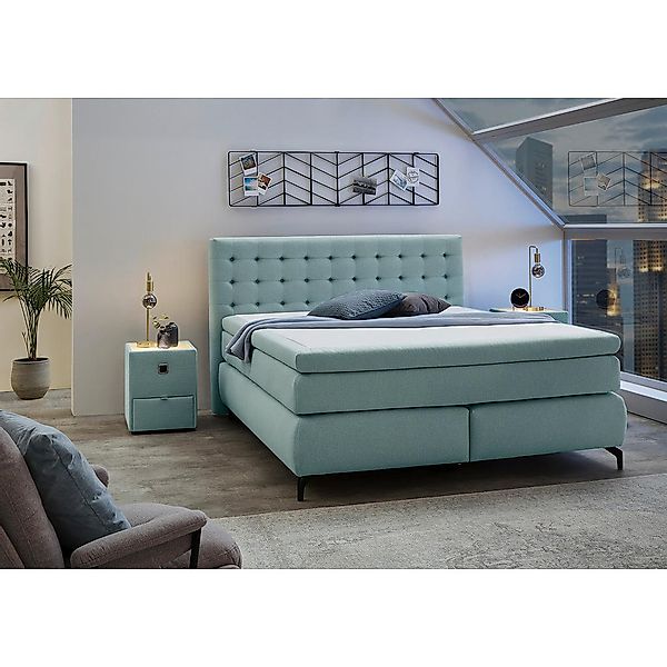 Boxspringbett  türkis Flachgewebe Liegefläche B/L: ca. 180x200 cm günstig online kaufen