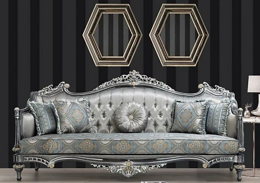 Casa Padrino Sofa Luxus Barock Sofa Silber / Türkis / Gold 248 x 96 x H. 11 günstig online kaufen
