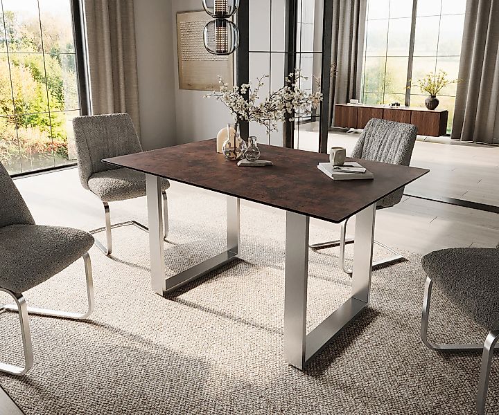 Esstisch Edge 140x90 Glas Antique-braun Edelstahl Schmal günstig online kaufen