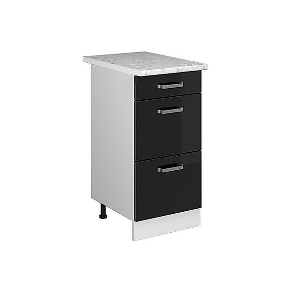 Vicco Küchenunterschrank R-Line Schwarz Hochglanz/Weiß 40 cm mit Schubladen günstig online kaufen