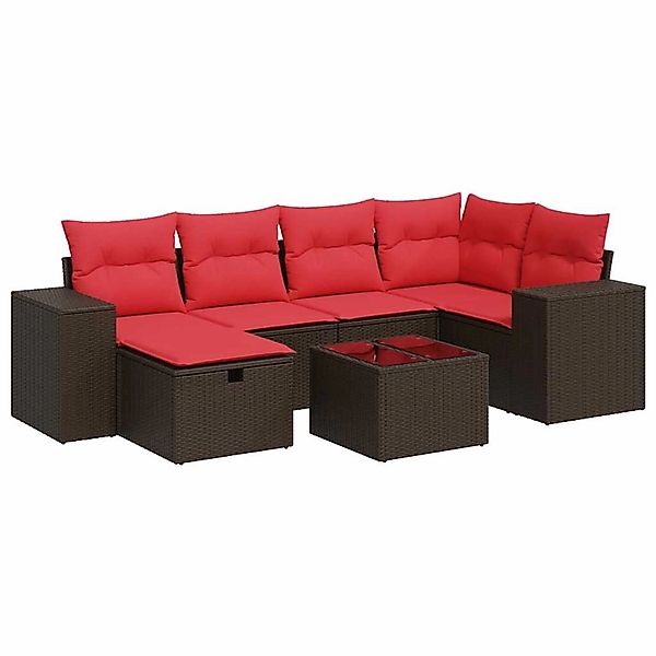 vidaXL 7-Tlg Garten-Sofagarnitur mit Kissen Braun Poly Rattan 3325700 günstig online kaufen