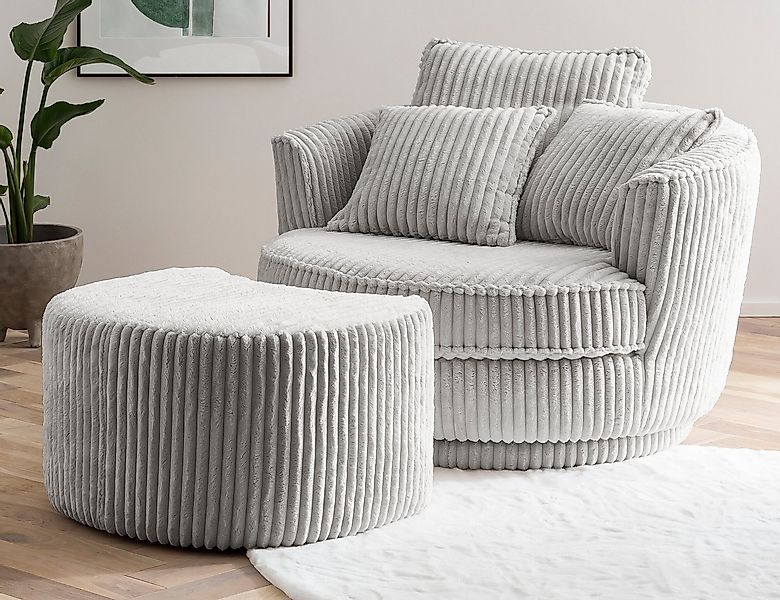 Furn.Design XXL-Sessel Comfy (Love Seat in Cord hellgrau, inklusive Hocker) günstig online kaufen