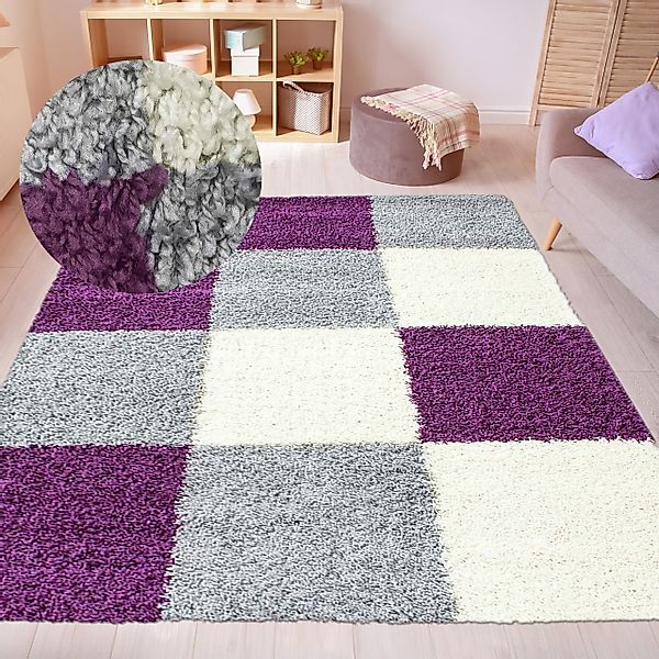 Carpetia Teppich Hochflor Shaggy Teppich Karomuster günstig online kaufen