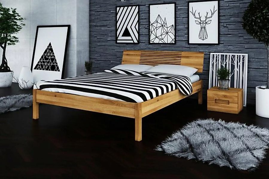 Natur24 Einzelbett Bett Bento 6 Wildeiche massiv 140x200 mit Holzkopfteil u günstig online kaufen