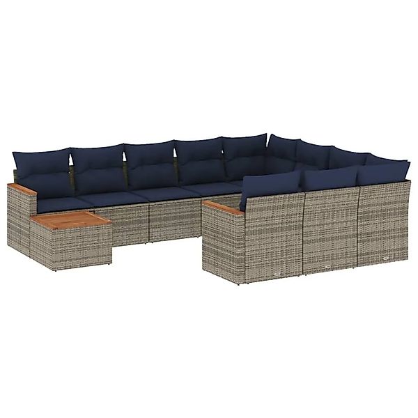 vidaXL 11-Tlg Gartensofa-Set mit Kissen Grau Polyrattan 3226369 günstig online kaufen