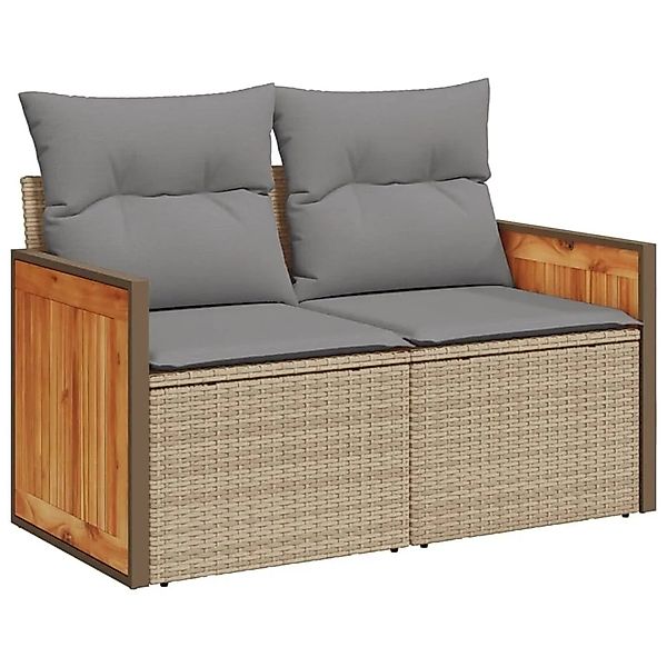 vidaXL Gartensofa mit Kissen 2-Sitzer Beige Poly Rattan 366099 günstig online kaufen