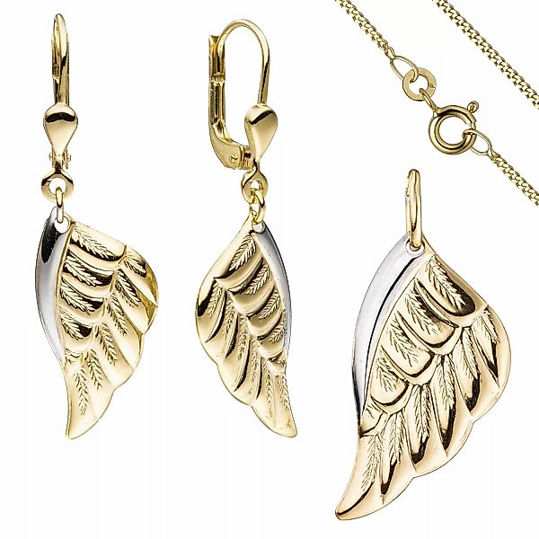 Schmuck-set Flügel Engelsflügel 333 Gold Gelbgold Bicolor Mit Kette 45 Cm günstig online kaufen