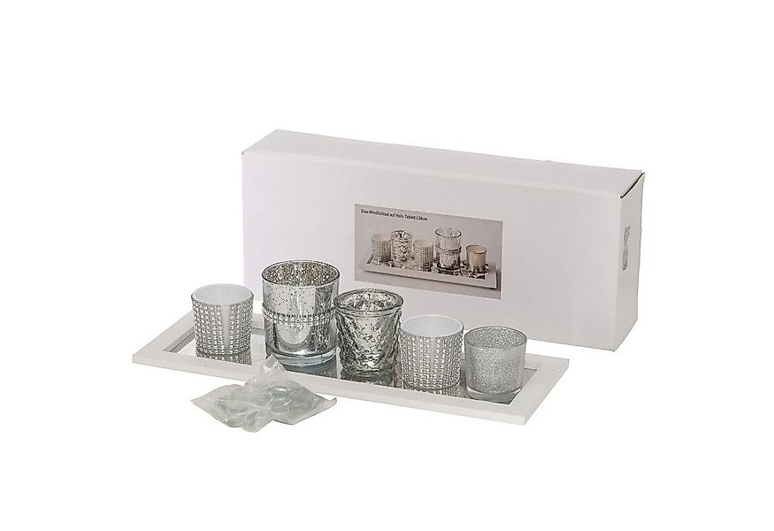 MamboCat Teelichthalter B. Glas-Windlicht-Set Pit auf Holz-Tablett - 100150 günstig online kaufen