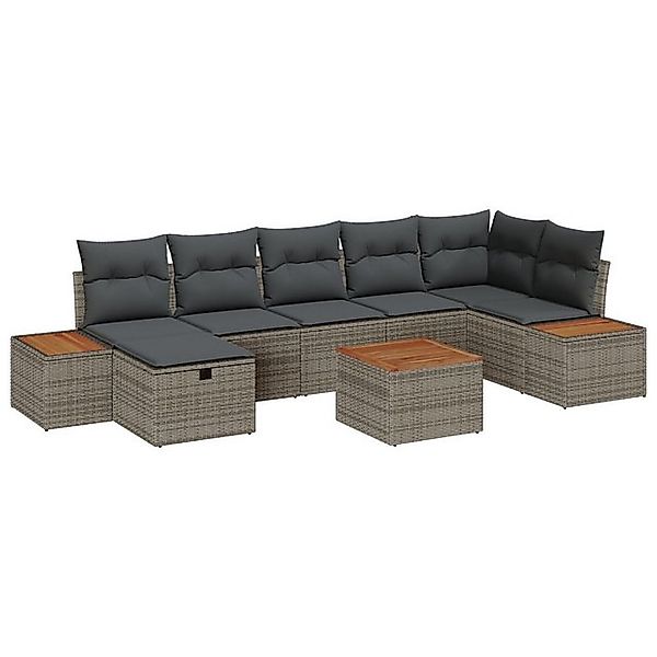 vidaXL Loungesofa 8-teiliges Garten-Sofaset mit Kissen Grau Poly-Rattan, 8 günstig online kaufen