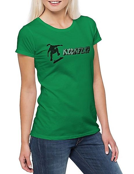 Urban Backwoods Print-Shirt Kickflip Damen T-Shirt Skateboard Skate Or Skat günstig online kaufen