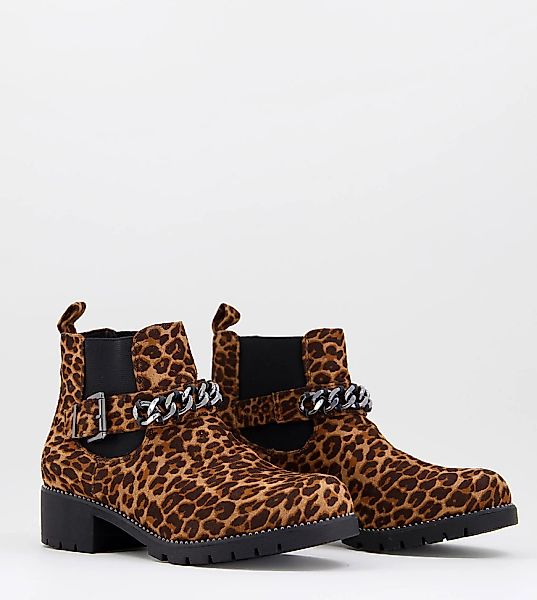 Simply Be Wide Fit – Willow – Niedrige Ankle-Boots mit Leopardenmuster-Bunt günstig online kaufen