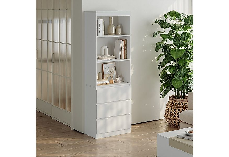en.casa Bücherregal, »Les« mit 3 Schubladen 180 x 60 x 35 cm Weiß günstig online kaufen