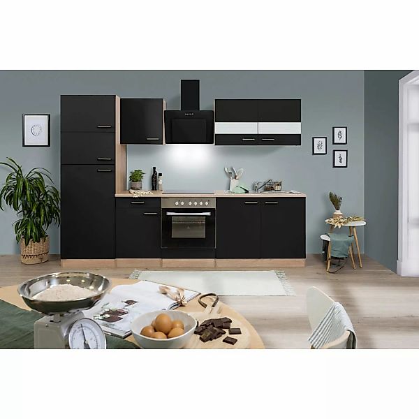 Respekta Küchenzeile KB270ESSCGKE 270 cm Schwarz-Eiche Sägerau Nachbildung günstig online kaufen