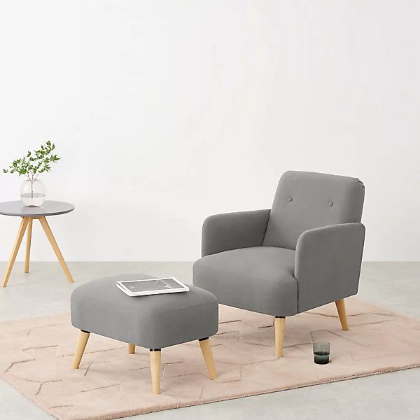 Elvi Sessel mit Hocker, Marshmallowgrau - MADE.com günstig online kaufen