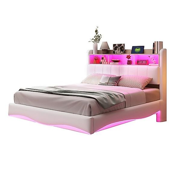 REDOM Polsterbett Doppelbett,Jugendbett,mit LED-Licht, USB- und TYPE-C-Schn günstig online kaufen