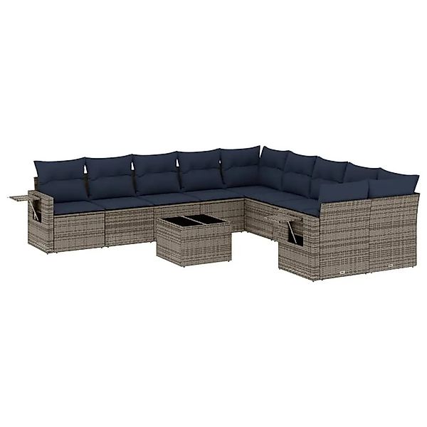 vidaXL 11-Tlg Gartensofa-Set mit Kissen Grau Polyrattan 3220720 günstig online kaufen