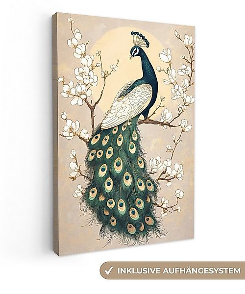OneMillionCanvasses® Leinwandbild Pfau - Zweig - Blumen, Fotodruck (1 St), günstig online kaufen