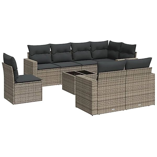 vidaXL 9-Tlg Garten-Sofagarnitur mit Kissen Grau Poly Rattan 3251587 günstig online kaufen