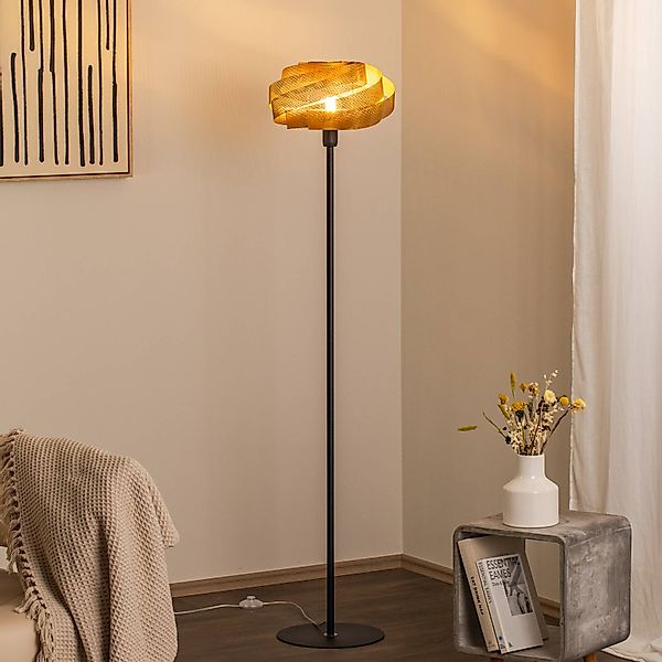 Stehlampe Vento, schwarz/gold, Metall, Ø 40 cm, E27 günstig online kaufen
