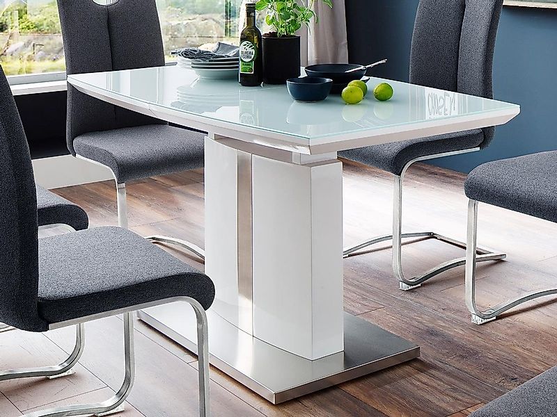 möbelando Esstisch Nuneaton, Bootsform mit Synchronauszug und Klappeinlage günstig online kaufen