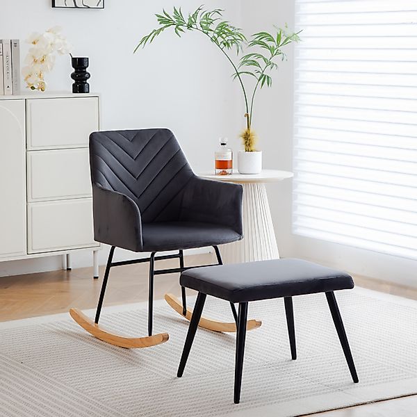 Schaukelstuhl mit Hocker, Ergonomischer Schaukelstuhl 84cm Grau, mit Fußhoc günstig online kaufen