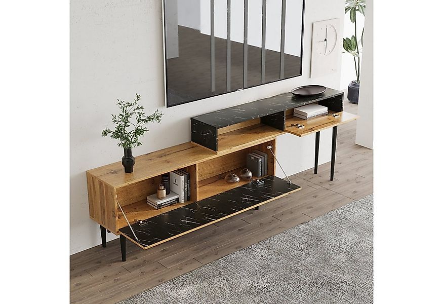 Odikalo TV-Schrank TV-Ständer Marmor- und Holzmaserung, PVC-Kante, Eisenbei günstig online kaufen