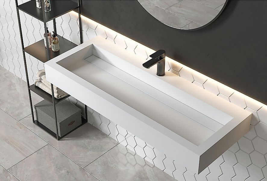 Bernstein Waschbecken PB2079, aus Mineralguss - 120 x 46 x 13 cm - Weiß mat günstig online kaufen