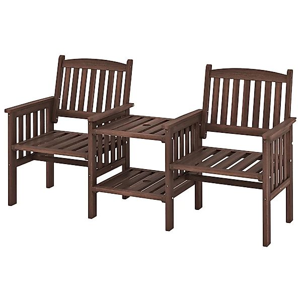 Costway Gartenbank mit Tisch Tannenholz 2-Sitzer mit Schirmloch Braun günstig online kaufen
