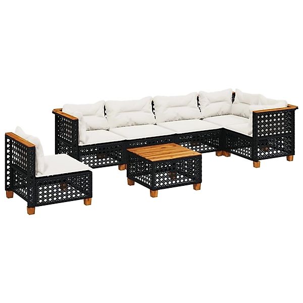 vidaXL 7-Tlg Garten-Sofagarnitur mit Kissen Schwarz Poly Rattan 3261878 günstig online kaufen