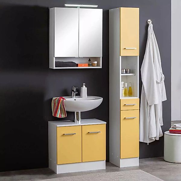 Modernes Möbel Set für Badezimmer Gelb und Weiß (dreiteilig) günstig online kaufen