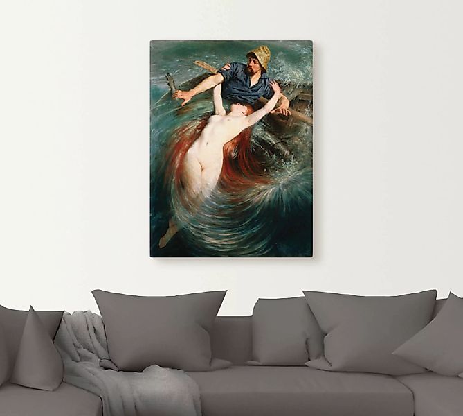 Artland Wandbild "Ein Fischer in den Fängen einer Sirene.", klassische Fant günstig online kaufen