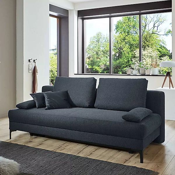 Wohnzimmer Sofa in Blau Flachgewebe Schlaffunktion günstig online kaufen