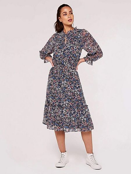 Apricot Midikleid Blumenchiffon Midikleid, mit Schlüssellochausschnitt günstig online kaufen